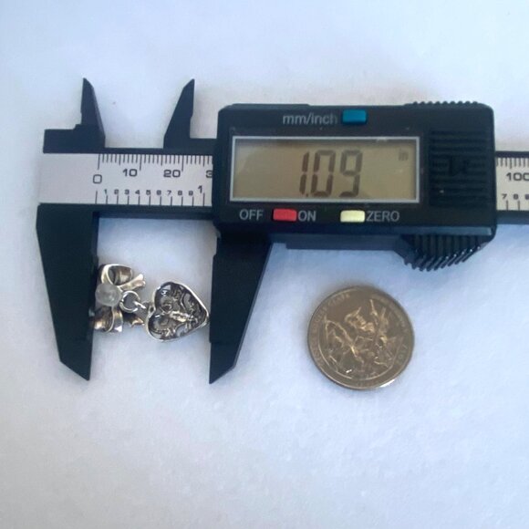 VTG Sterling Silver 925 1" Pierced Scrollwork Heart Dangle Bow Stud Earrings - Picture 15 of 16